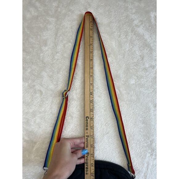 Sondra Roberts Squared Nylon Quilted Black Crossbody Purse Rainbow Strap - Picture 5 of 11